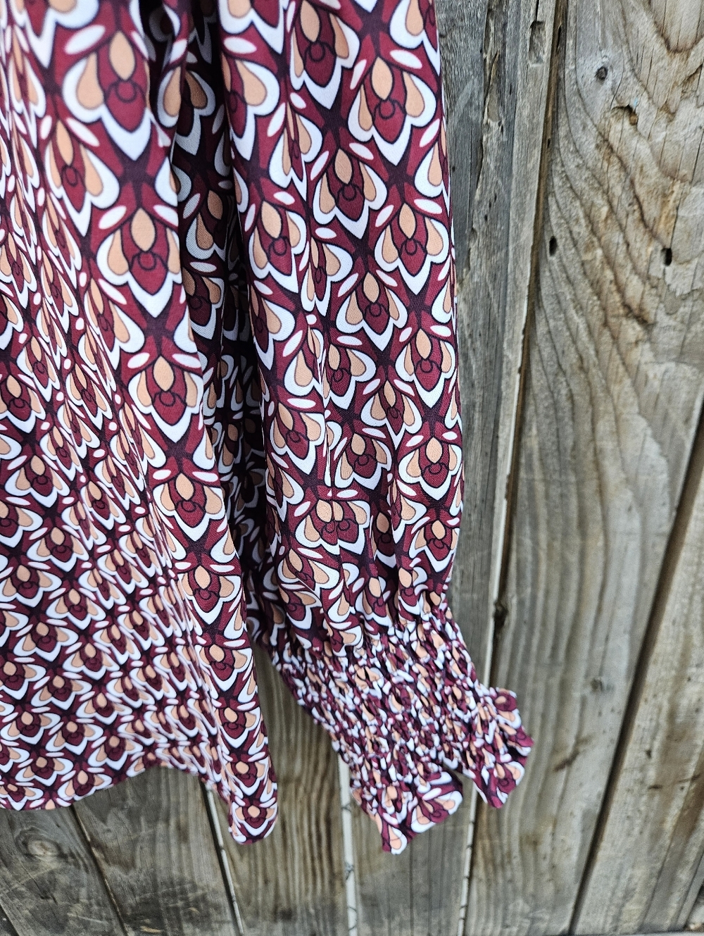 Fashion Woven Geometric Button-Front Blouse - Burgundy Women's Size XL - Picture 12 of 16